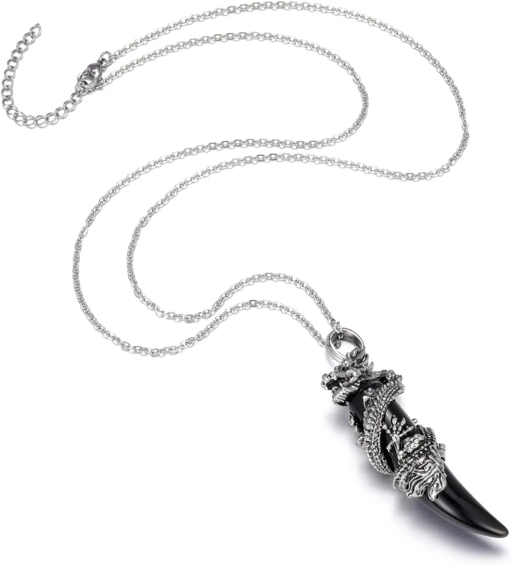Jovivi Crystal Dragon Necklace for Men Women Dragon Wrapped Healing Stone Pendant Necklace Retro Cool Mens Crystal Necklaces Natural Gemstone Quartz Spiritual Jewelry