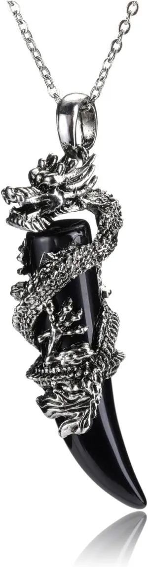 Jovivi Crystal Dragon Necklace for Men Women Dragon Wrapped Healing Stone Pendant Necklace Retro Cool Mens Crystal Necklaces Natural Gemstone Quartz Spiritual Jewelry