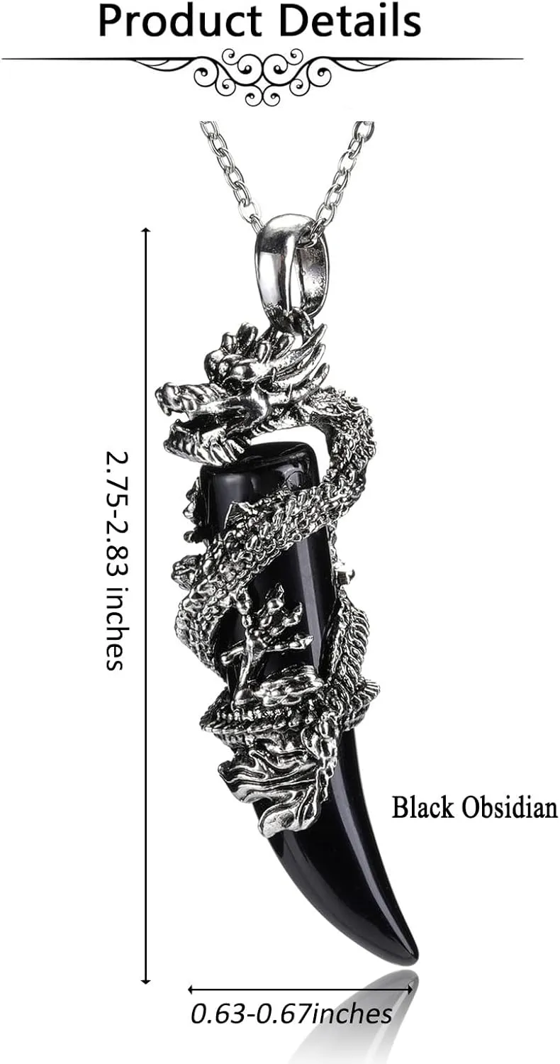 Jovivi Crystal Dragon Necklace for Men Women Dragon Wrapped Healing Stone Pendant Necklace Retro Cool Mens Crystal Necklaces Natural Gemstone Quartz Spiritual Jewelry