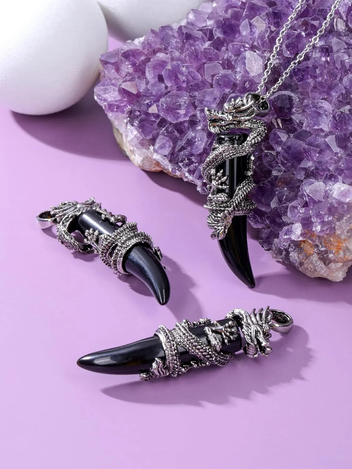 Jovivi Crystal Dragon Necklace for Men Women Dragon Wrapped Healing Stone Pendant Necklace Retro Cool Mens Crystal Necklaces Natural Gemstone Quartz Spiritual Jewelry