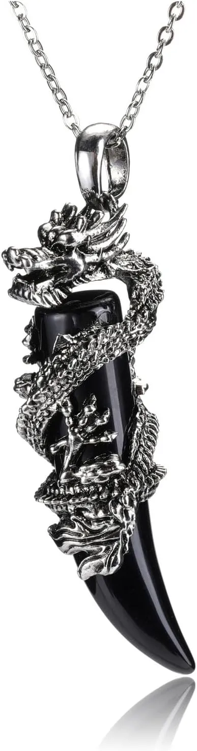 Jovivi Crystal Dragon Necklace for Men Women Dragon Wrapped Healing Stone Pendant Necklace Retro Cool Mens Crystal Necklaces Natural Gemstone Quartz Spiritual Jewelry