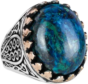 KAMBO Exclusive Collection: 925K Solid Sterling Silver Men's Ring with Natural Gemstones - Unique Handcrafted Elegance