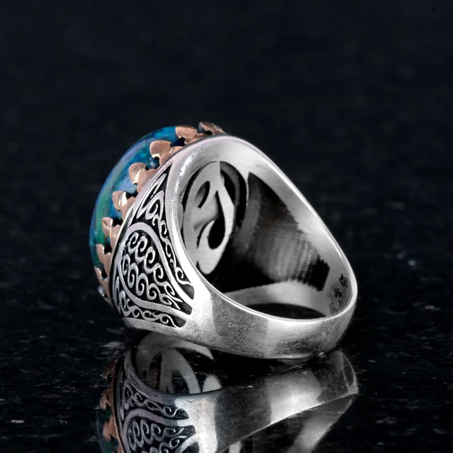 KAMBO Exclusive Collection: 925K Solid Sterling Silver Men's Ring with Natural Gemstones - Unique Handcrafted Elegance