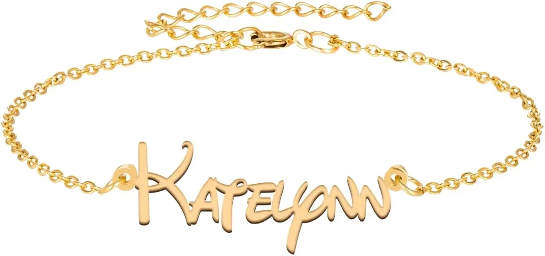 Katelynn Custom Name Bracelet Personalized Dainty Bangles Engraved Cutted Crafted Friendship Ankle Jewelry Gift for Womens