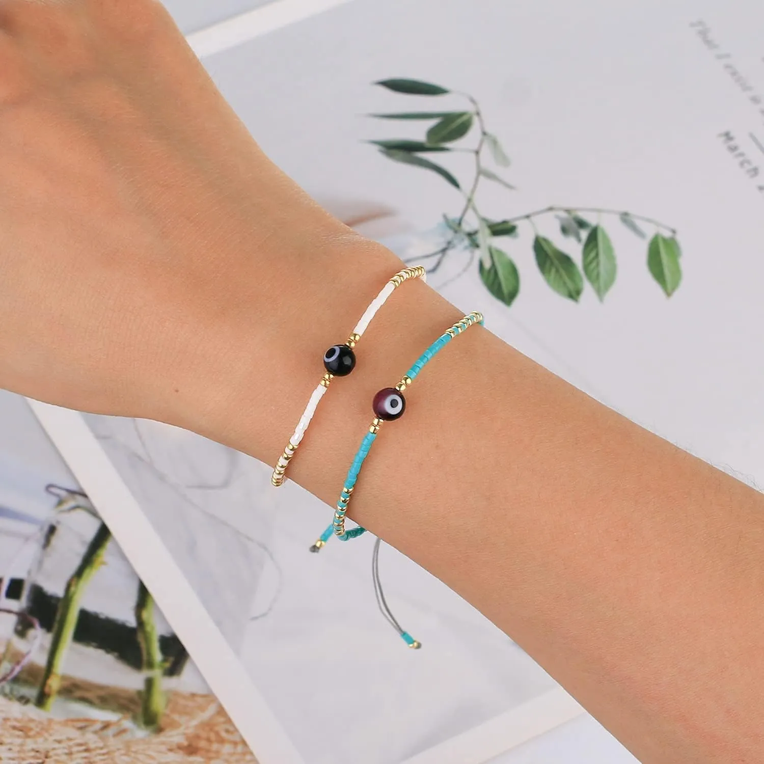 KELITCH Boho-color Crystal Shell Beaded Friendship Bracelets Handmade Strand Bracelet Bangles Jewelry For Summer