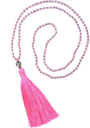 KELITCH Exclusive Crystal Beaded Necklace Luxury Silver Buddha Head Tassel Long Necklace