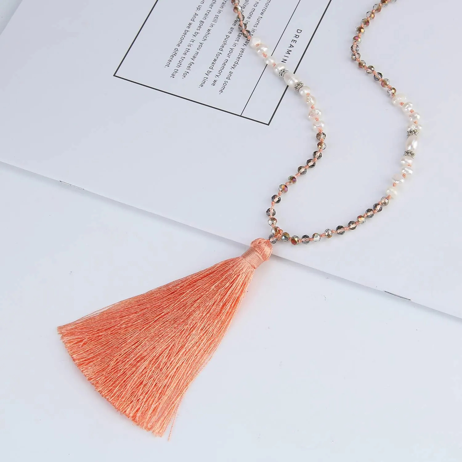 KELITCH Freshwater Pearls Crystal Beaded Necklace Handmade Long Tassels Pendants New Charm Jewelry for Women