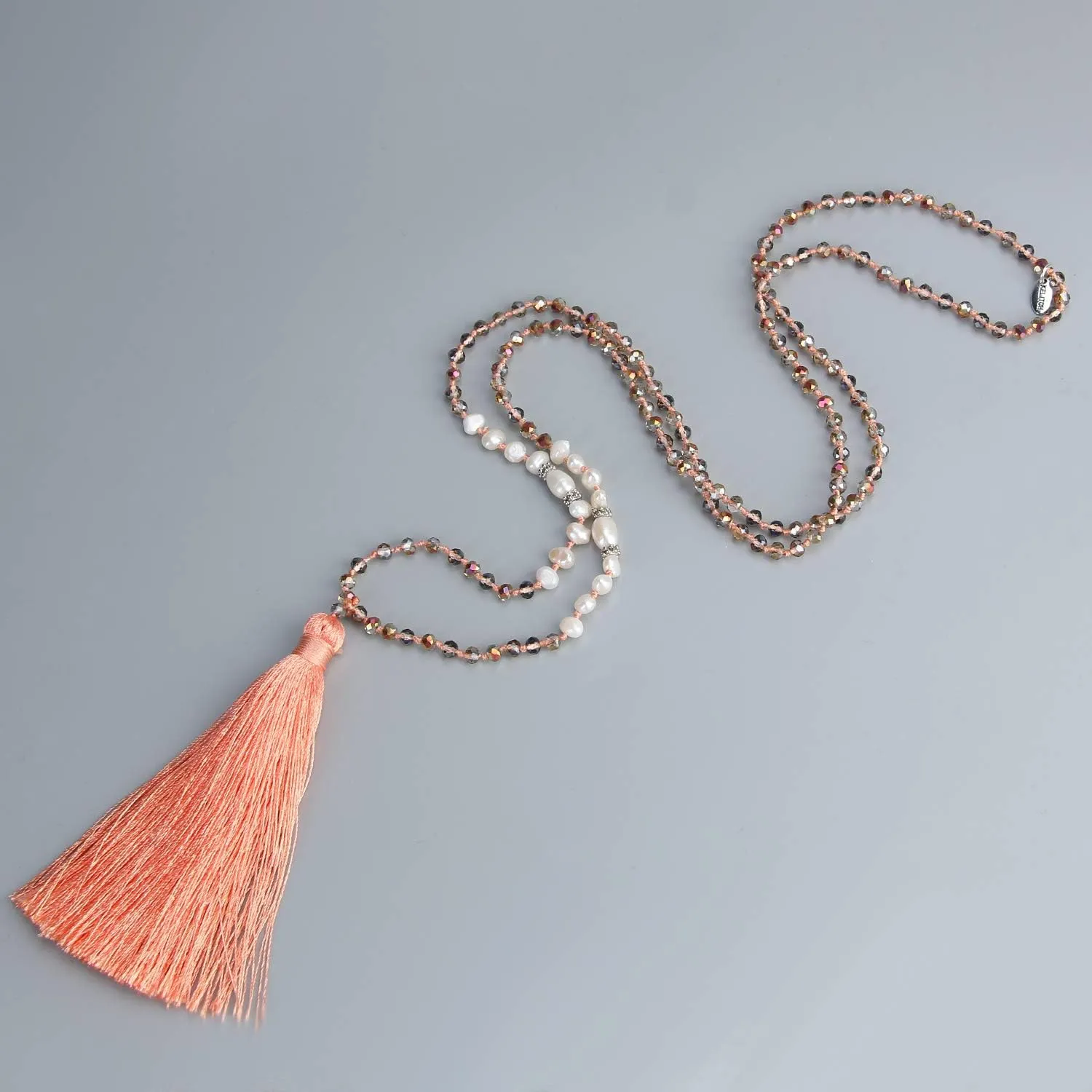 KELITCH Freshwater Pearls Crystal Beaded Necklace Handmade Long Tassels Pendants New Charm Jewelry for Women