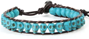 KELITCH New Skull Turquoise Beaded Wrap Bracelet on Brown Leather Handmade Bracelets New Jewelry