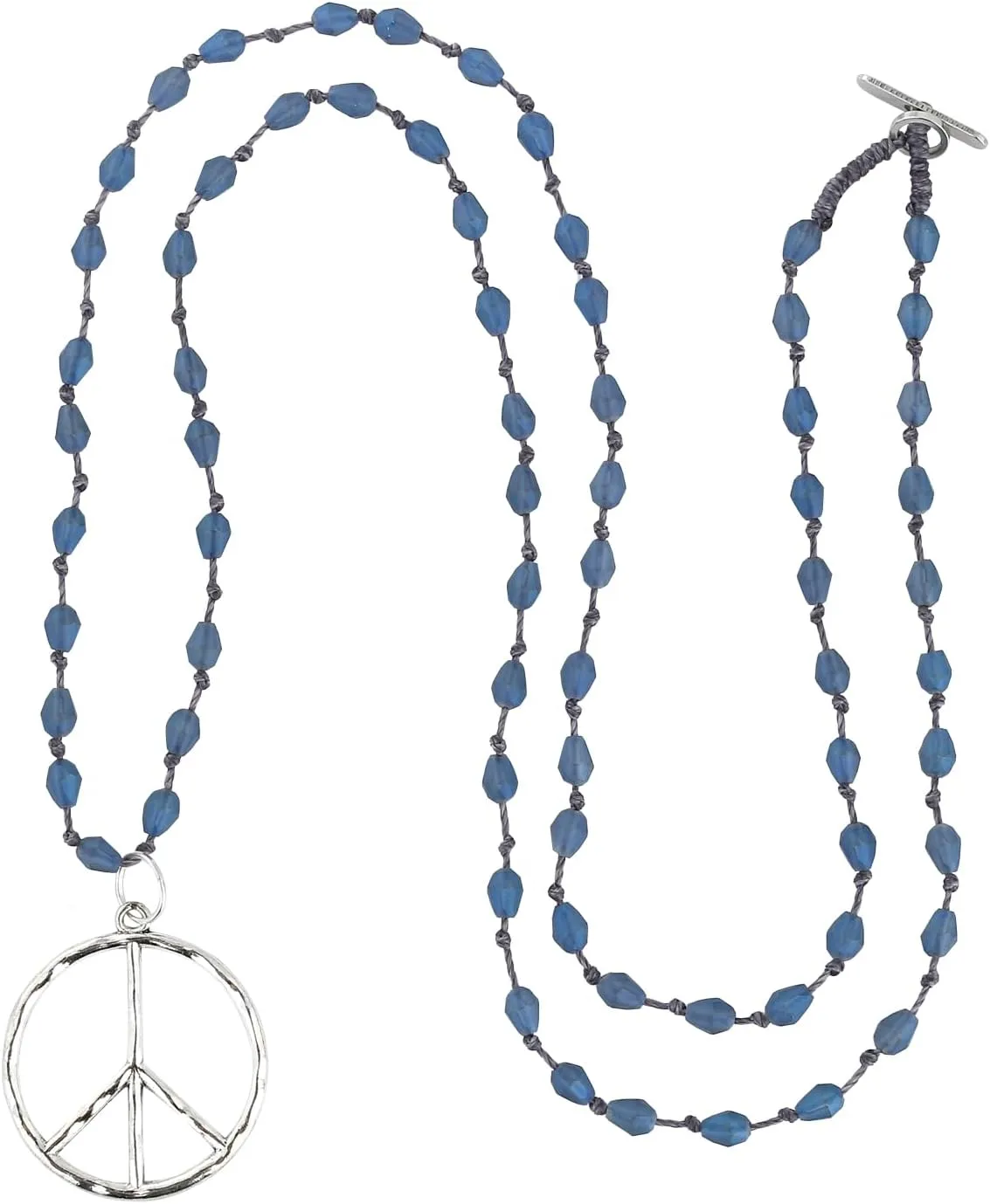 KELITCH Peace Sign Pendant Necklace Frosted Drop Beaded Necklace Crystal Necklace