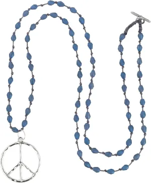 KELITCH Peace Sign Pendant Necklace Frosted Drop Beaded Necklace Crystal Necklace