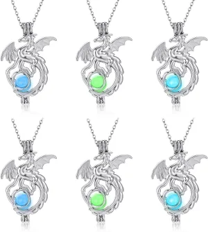 Kigeli 6pcs Glow in the Dragon Necklace Wings of Fire Necklace Stainless Steel Dragon Luminous Pendant Gift for Men Women Green Blue Sky Blue