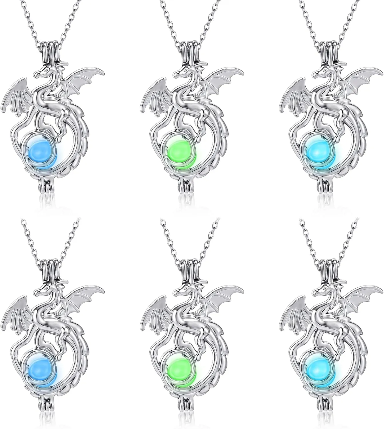 Kigeli 6pcs Glow in the Dragon Necklace Wings of Fire Necklace Stainless Steel Dragon Luminous Pendant Gift for Men Women Green Blue Sky Blue