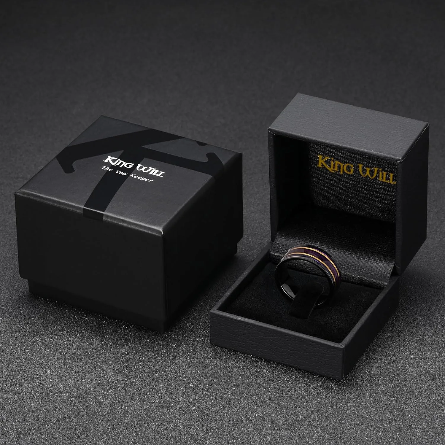 King Will Mens 8mm Black Wedding Band Pipe Cut Tungsten Carbide Rings Wood/Shell/Sand Inlay Unique Ring For Men Polished Flat Anniversary Rings Comfort Fit Size 7-12