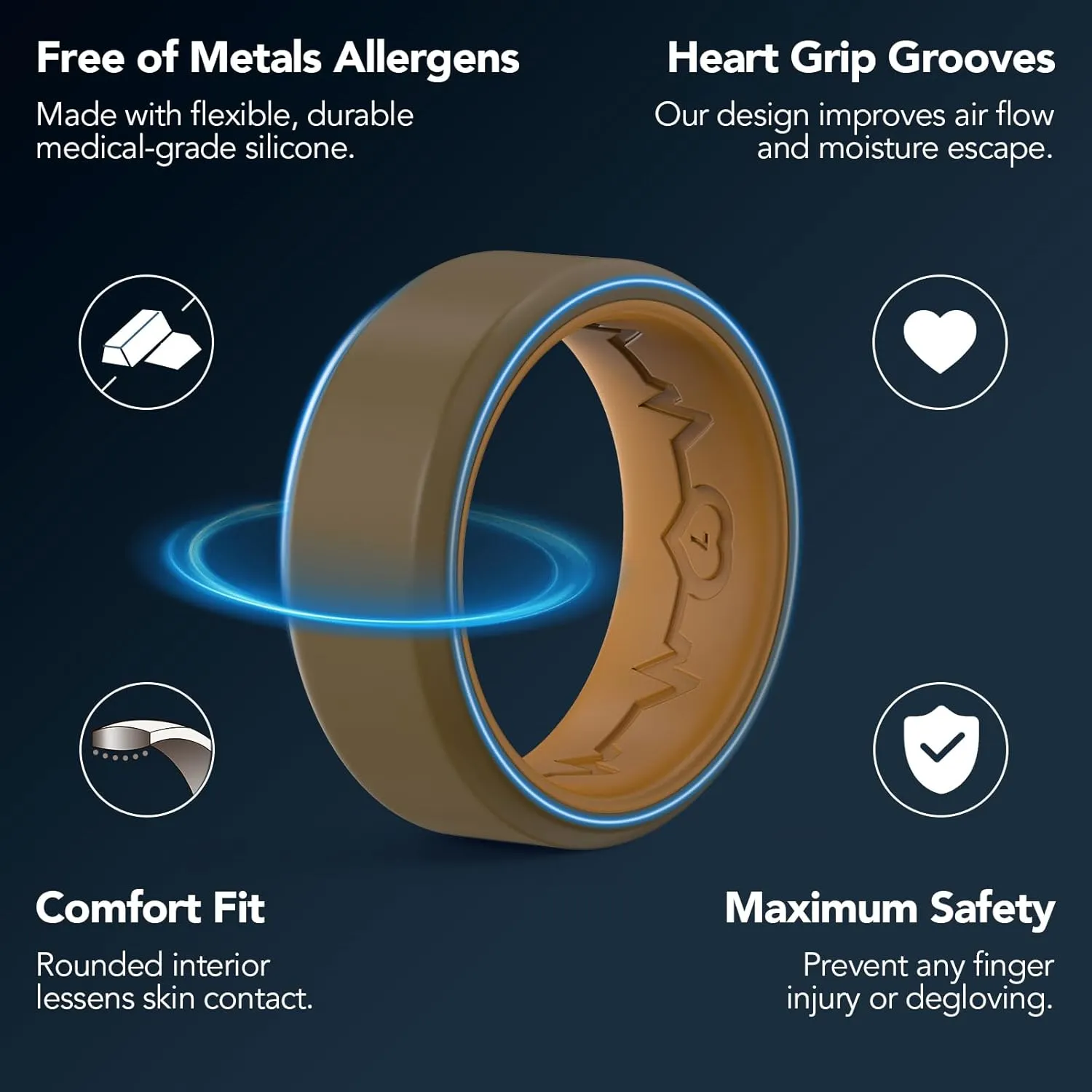 King Will Men's Silicone Wedding Bands, 8mm Comfort Fit with Unique Inner Groove Design, Rubber Engagement Rings for Daily Wear and Activities - 1/4 Variety Multipack