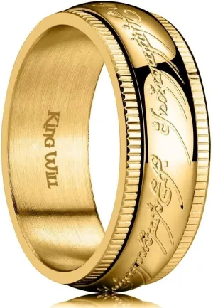 King Will Men's Wedding Band-7/8mm One Lord Magic Power Rings, Gold/Black/Sliver Wedding Ring for Men and Women High Polished, Comfort Fit Wedding Ring Band Size 5-15