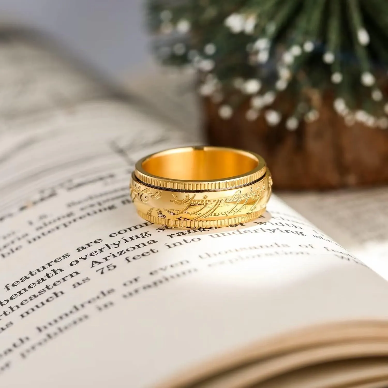 King Will Men's Wedding Band-7/8mm One Lord Magic Power Rings, Gold/Black/Sliver Wedding Ring for Men and Women High Polished, Comfort Fit Wedding Ring Band Size 5-15