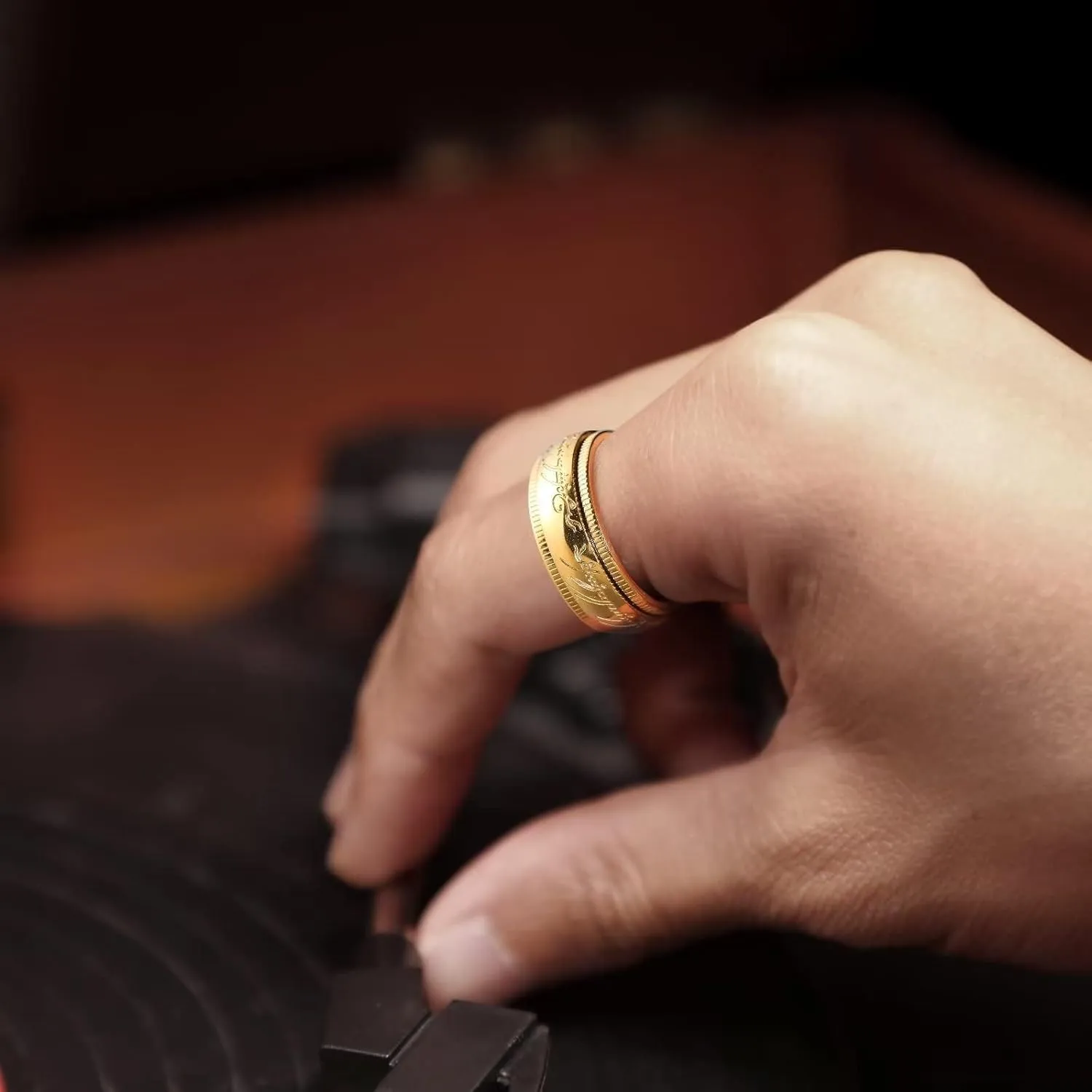 King Will Men's Wedding Band-7/8mm One Lord Magic Power Rings, Gold/Black/Sliver Wedding Ring for Men and Women High Polished, Comfort Fit Wedding Ring Band Size 5-15