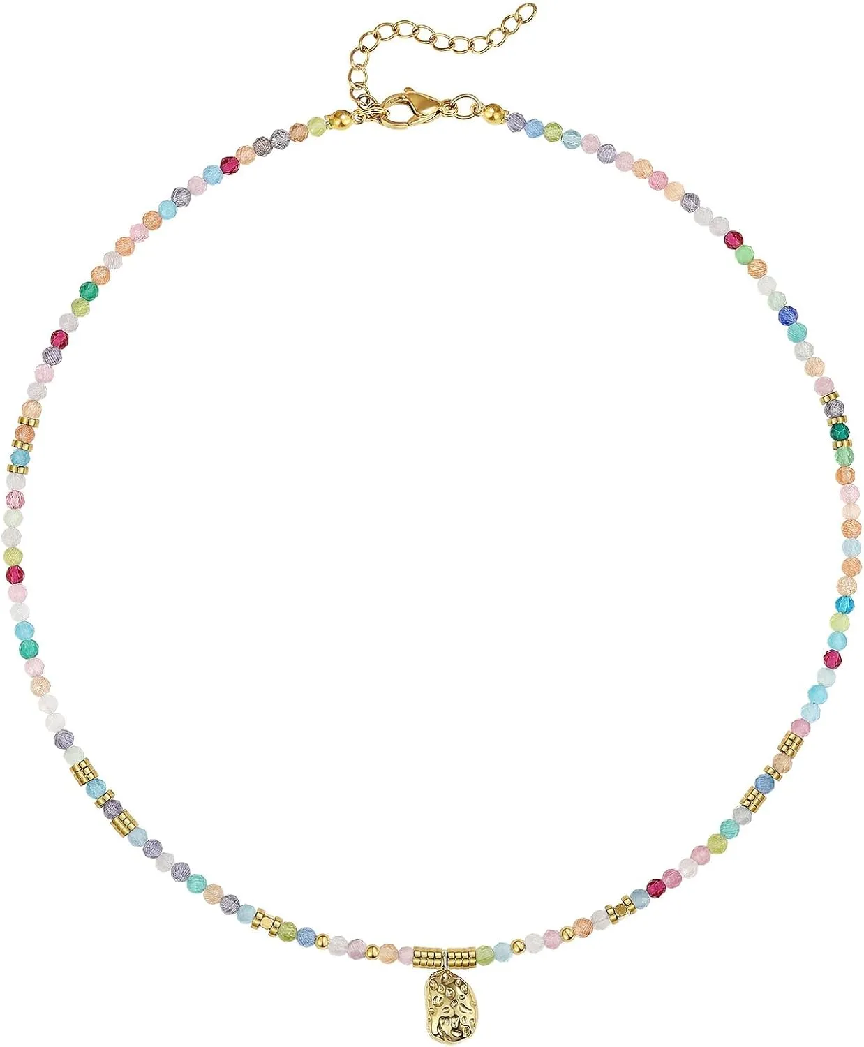 KissYan Beaded Choker Necklace for Women, Colorful Natural Gemstones Pearl Choker 14K Gold Plated Pendant Healing Crystal Necklace Handmade Stone Jewelry Gift