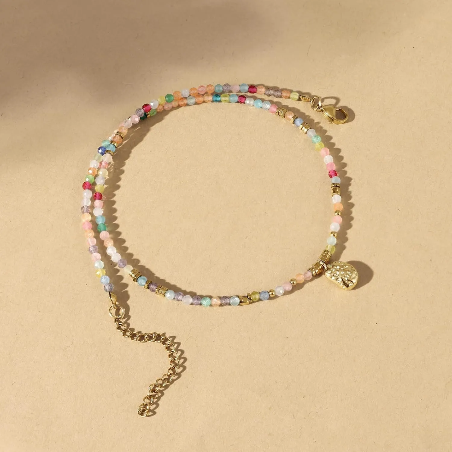 KissYan Beaded Choker Necklace for Women, Colorful Natural Gemstones Pearl Choker 14K Gold Plated Pendant Healing Crystal Necklace Handmade Stone Jewelry Gift