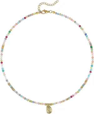 KissYan Beaded Choker Necklace for Women, Colorful Natural Gemstones Pearl Choker 14K Gold Plated Pendant Healing Crystal Necklace Handmade Stone Jewelry Gift
