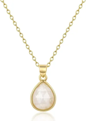 KissYan Gemstone Necklace for Women, 14K Gold Plated Crystal Teardrop Pendant Choker Natural Healing Stone Jewelry Gift