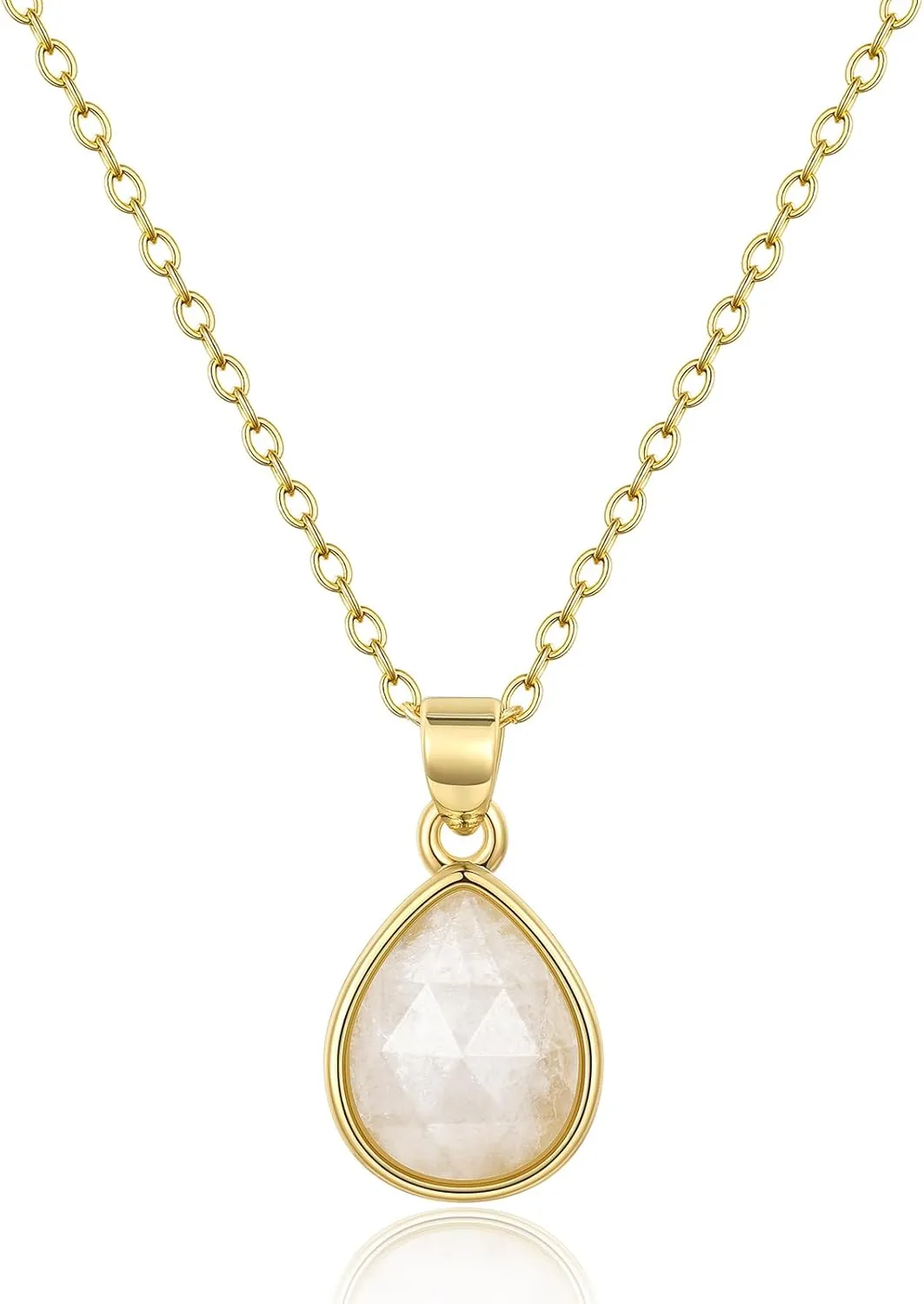 KissYan Gemstone Necklace for Women, 14K Gold Plated Crystal Teardrop Pendant Choker Natural Healing Stone Jewelry Gift