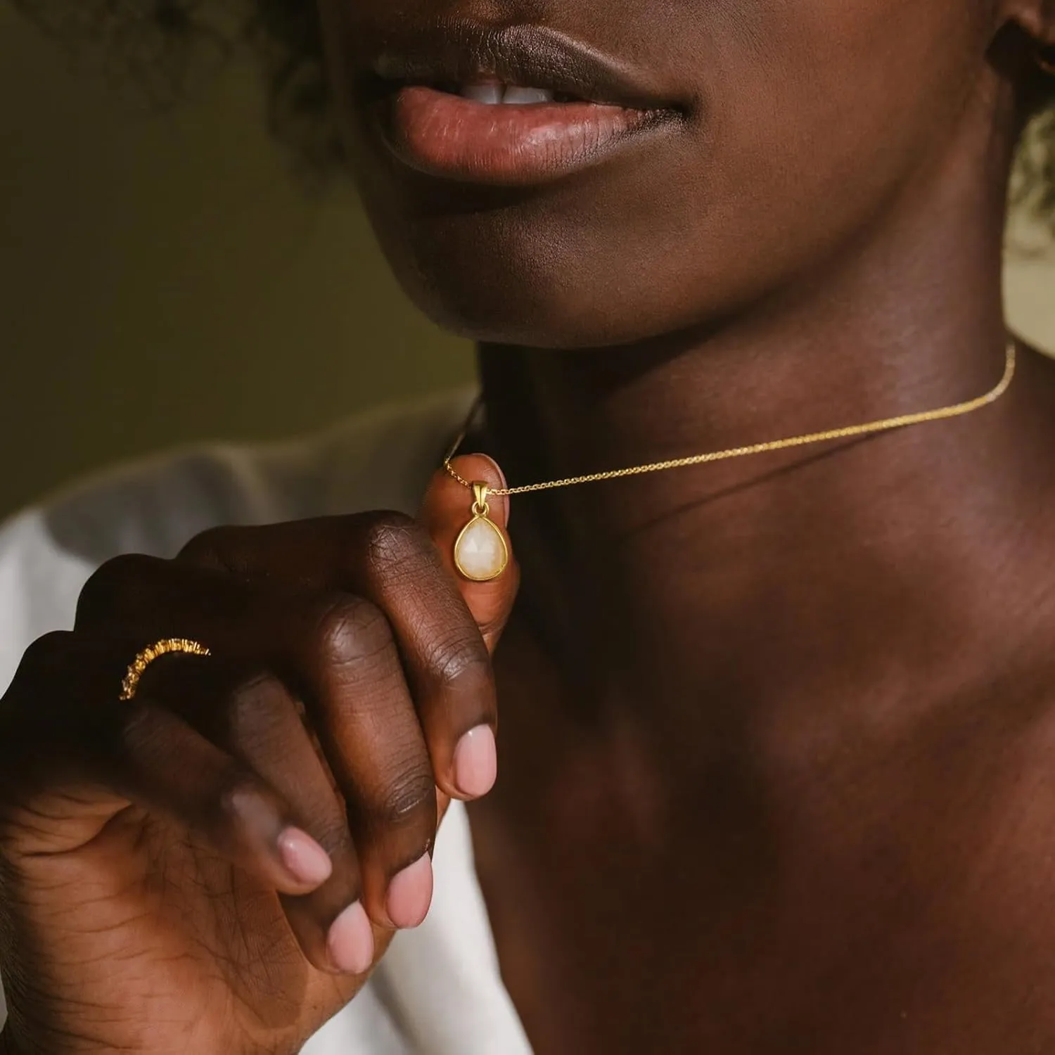 KissYan Gemstone Necklace for Women, 14K Gold Plated Crystal Teardrop Pendant Choker Natural Healing Stone Jewelry Gift