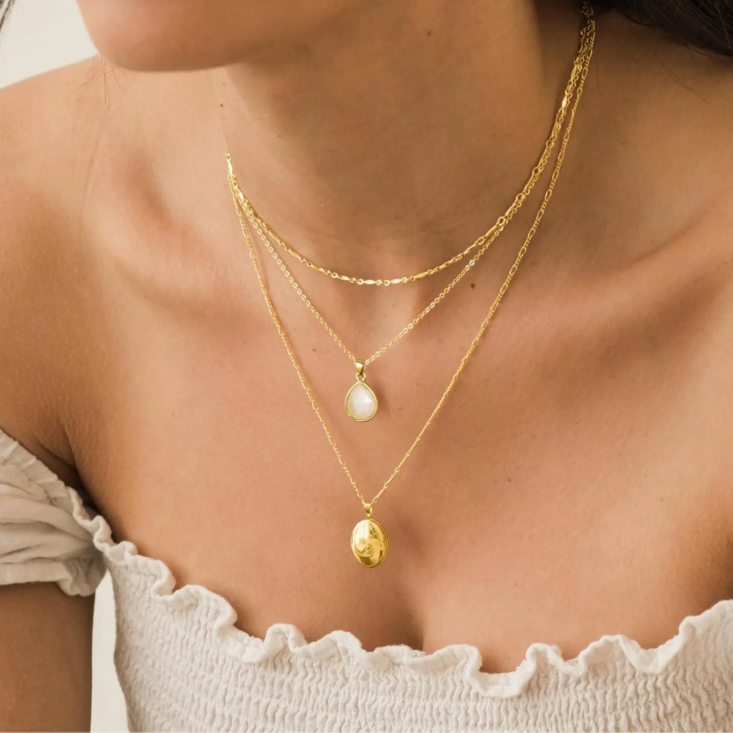 KissYan Gemstone Necklace for Women, 14K Gold Plated Crystal Teardrop Pendant Choker Natural Healing Stone Jewelry Gift