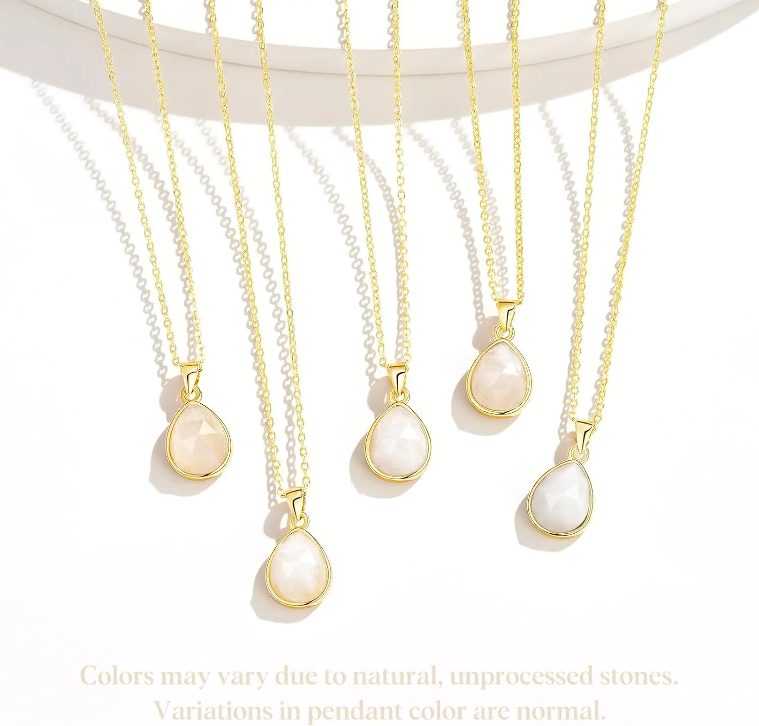 KissYan Gemstone Necklace for Women, 14K Gold Plated Crystal Teardrop Pendant Choker Natural Healing Stone Jewelry Gift