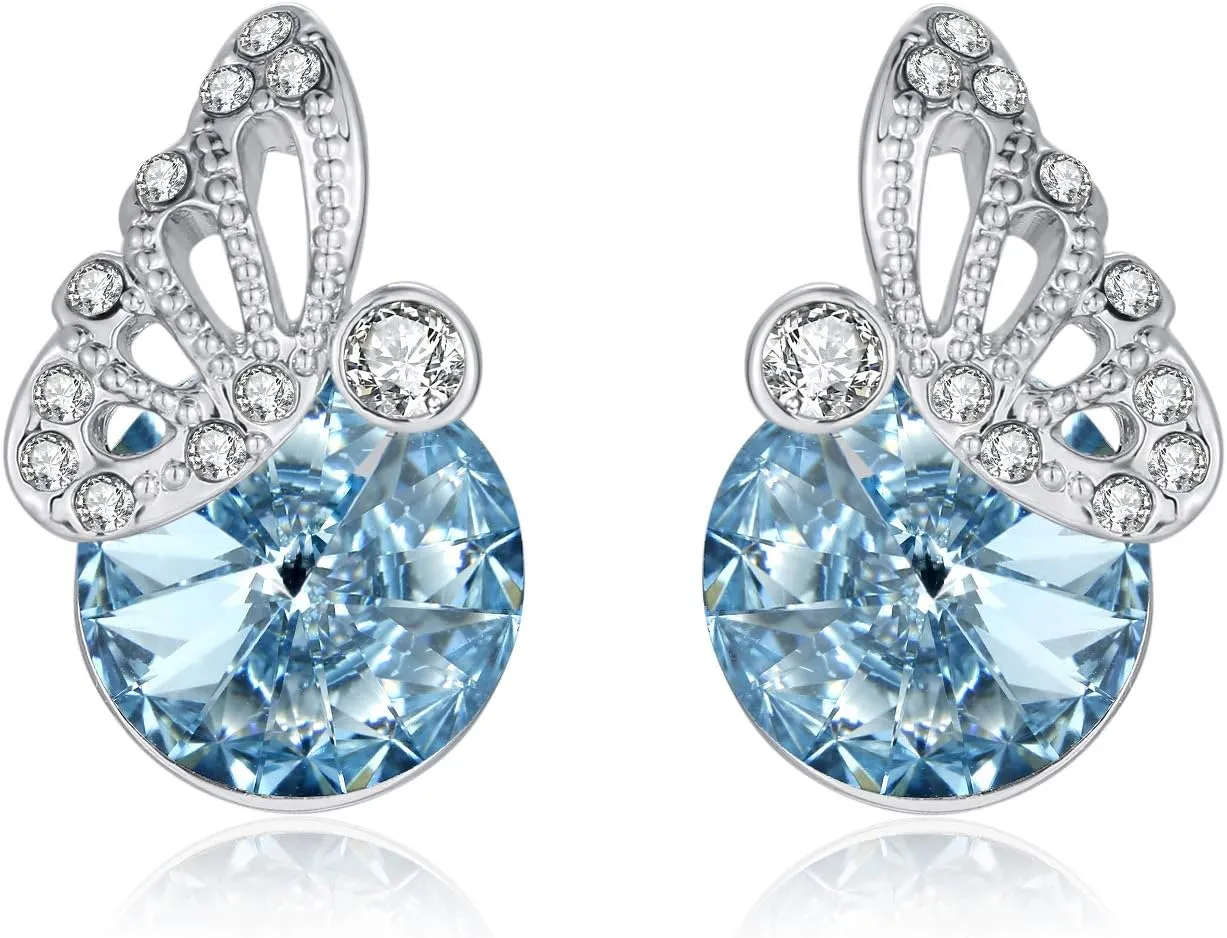 Kruckel Butterfly Earrings - Stunning Brilliant-cut Sparkly Clear Austrian Crystals, Sterling Silver Jewelry for Women, Easy - Wear Fashion Design Accesory Packed with Durable Jewelry Box