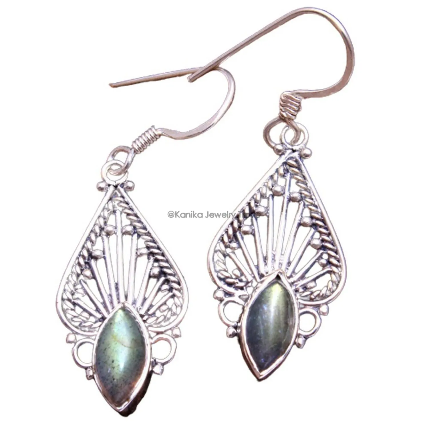 Labradorite Gemstone Sterling Silver Drop Earrings for Women and Girls, Bezel Set Ear Wire Earrings, Green Bridesmaid Earrings Christmas Day Gift