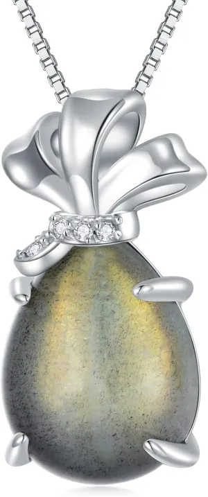 Labradorite Necklace for Women Sterling Silver Natural Labradorite Healing Gemstone Pendant Jewelry Gift for Wife Mom