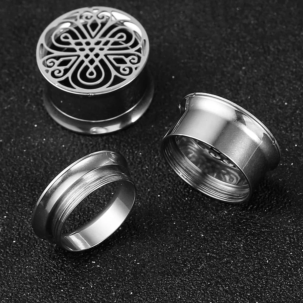 LADEMAYH Screw Back Ear Expander Plugs Gauges for Ears, Celtic Knotwork Design Ear Tunnels for Men, Women Hypoallergenic Surgical Stainless Steel 316L Stretched Ears Body Jewelry