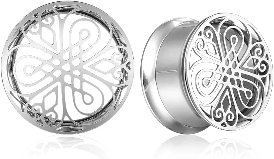 LADEMAYH Screw Back Ear Expander Plugs Gauges for Ears, Celtic Knotwork Design Ear Tunnels for Men, Women Hypoallergenic Surgical Stainless Steel 316L Stretched Ears Body Jewelry