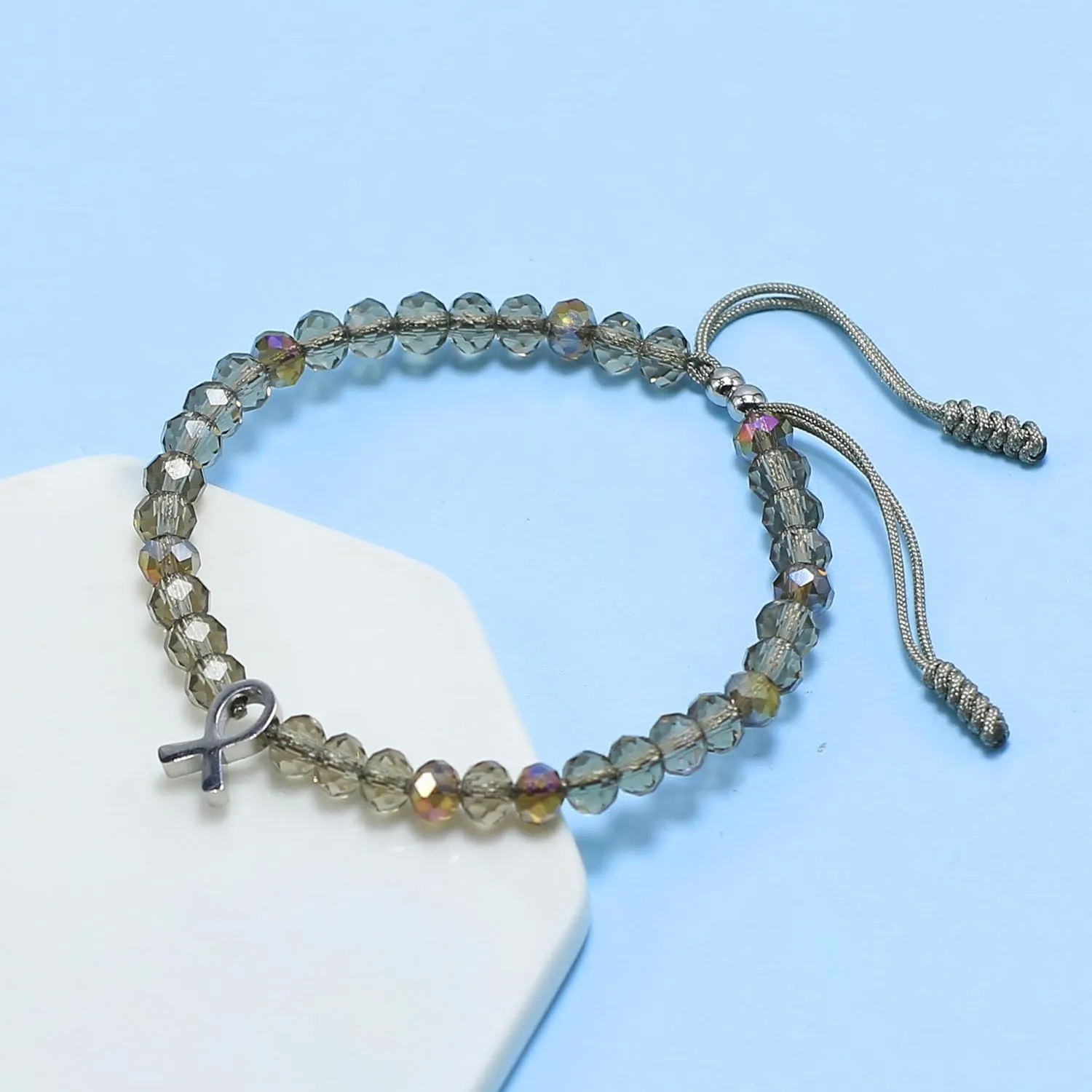LAMIBEE Bracelet For A Cause, Crystal Bead Bracelet, Awareness Ribbon Bangle Bracelets, Wristbands for Awareness, Protection Surfer String Bracelet for Men, Women