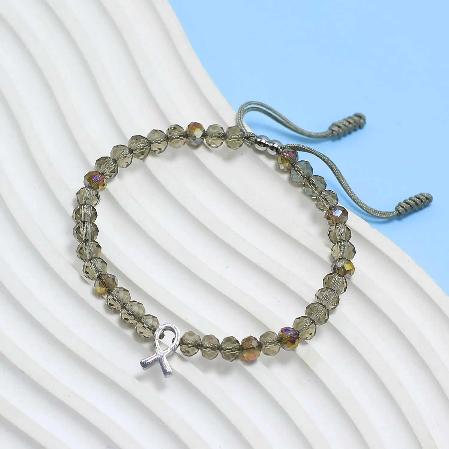 LAMIBEE Bracelet For A Cause, Crystal Bead Bracelet, Awareness Ribbon Bangle Bracelets, Wristbands for Awareness, Protection Surfer String Bracelet for Men, Women