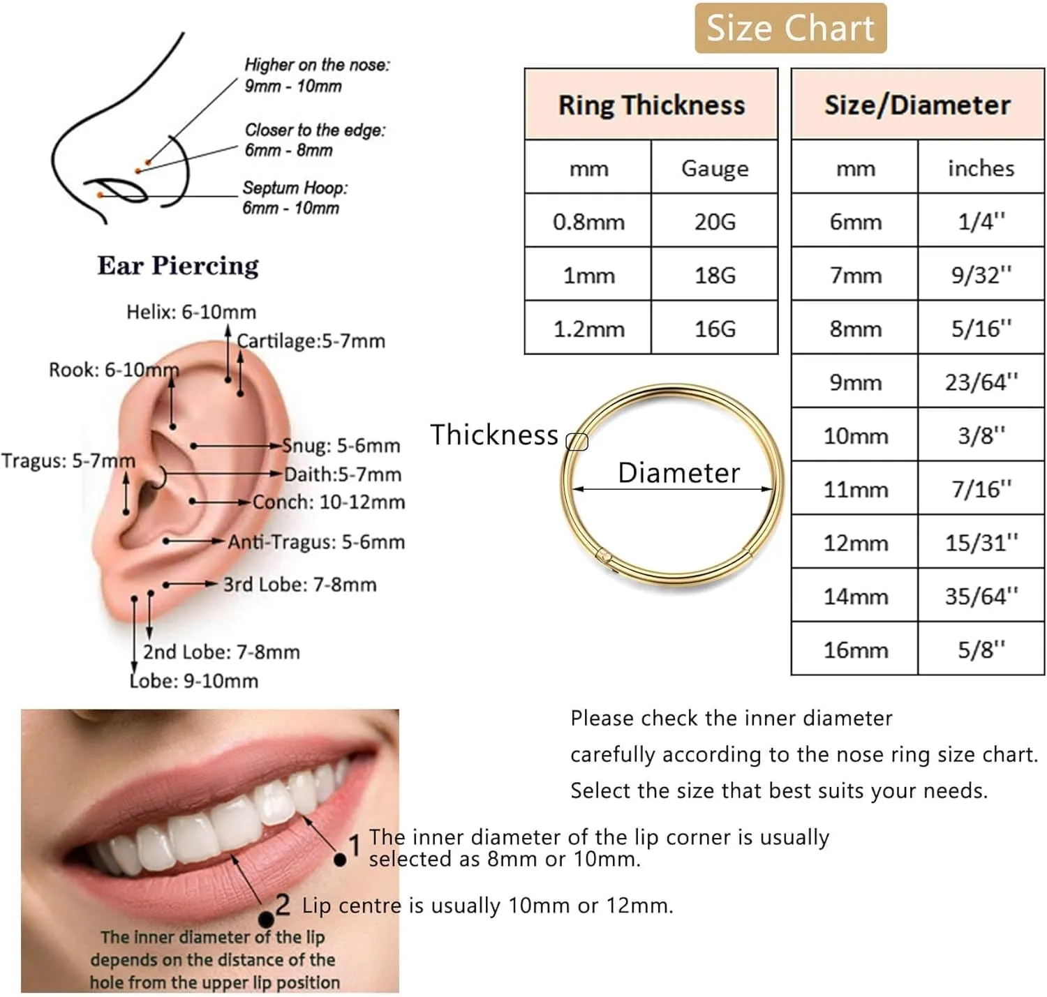 Lantine 16g 18g 20g Nose Rings Hoops Grade 23 Titanium Black Hinged Septum Rings Seamless Clicker Sleeper Cartilage Daith Tragus Helix Piercing Hoop Earrings