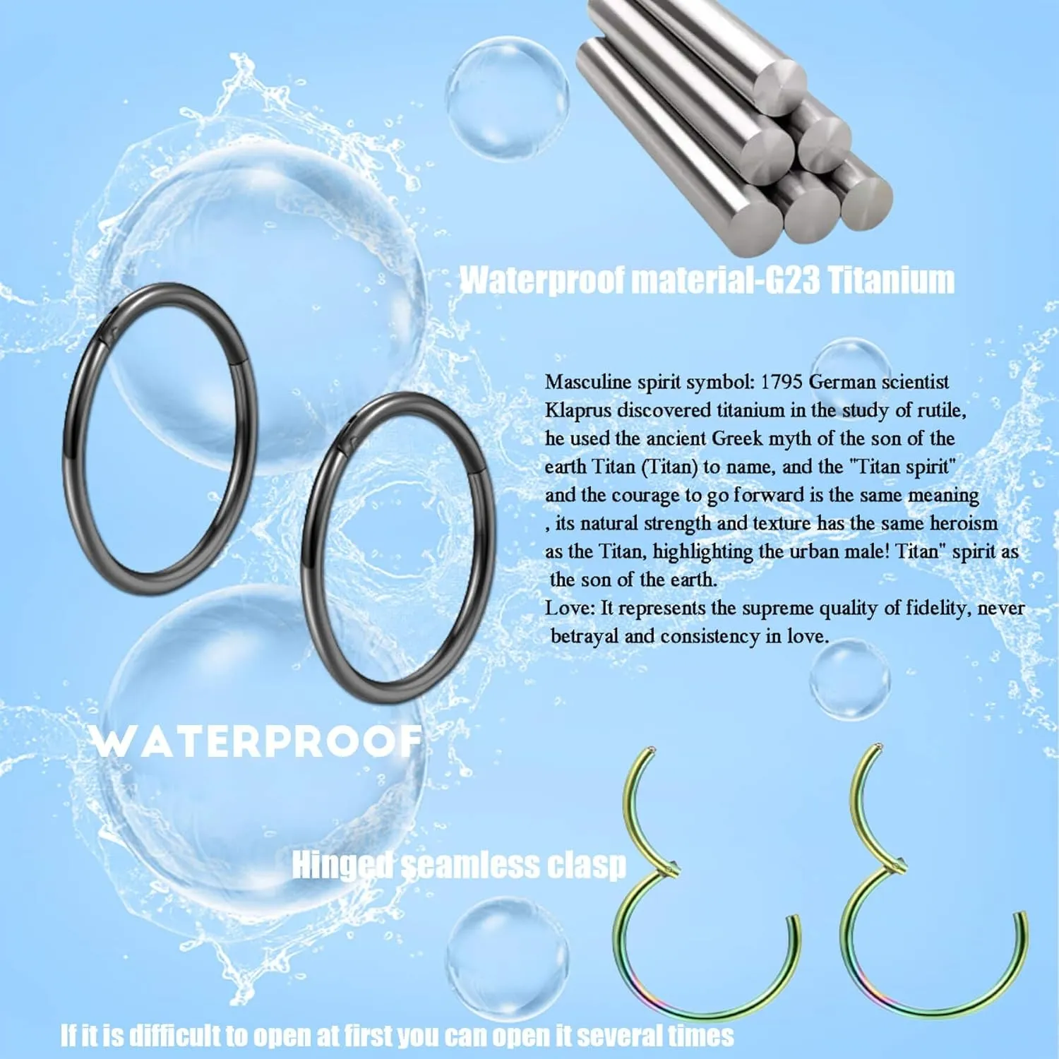 Lantine 16g 18g 20g Nose Rings Hoops Grade 23 Titanium Black Hinged Septum Rings Seamless Clicker Sleeper Cartilage Daith Tragus Helix Piercing Hoop Earrings