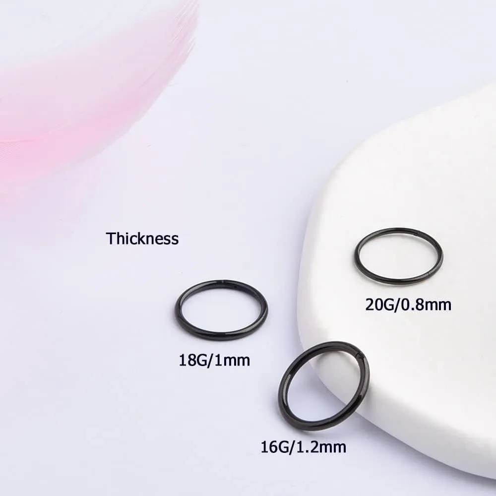 Lantine 16g 18g 20g Nose Rings Hoops Grade 23 Titanium Black Hinged Septum Rings Seamless Clicker Sleeper Cartilage Daith Tragus Helix Piercing Hoop Earrings