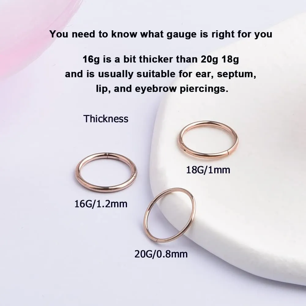 Lantine 16g 18g 20g Nose Rings Hoops Grade 23 Titanium Black Hinged Septum Rings Seamless Clicker Sleeper Cartilage Daith Tragus Helix Piercing Hoop Earrings