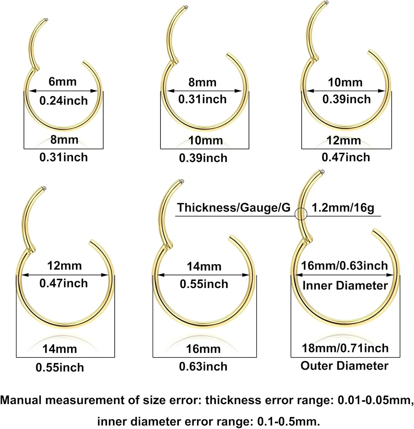 Lantine 6-12Pcs 18g 20g Nose Rings for Women Men 316L Surgical Steel 16g Septum Ring Cute Tiny Cartilage Helix Conch Daith Tragus Earrings 6-16mm Set