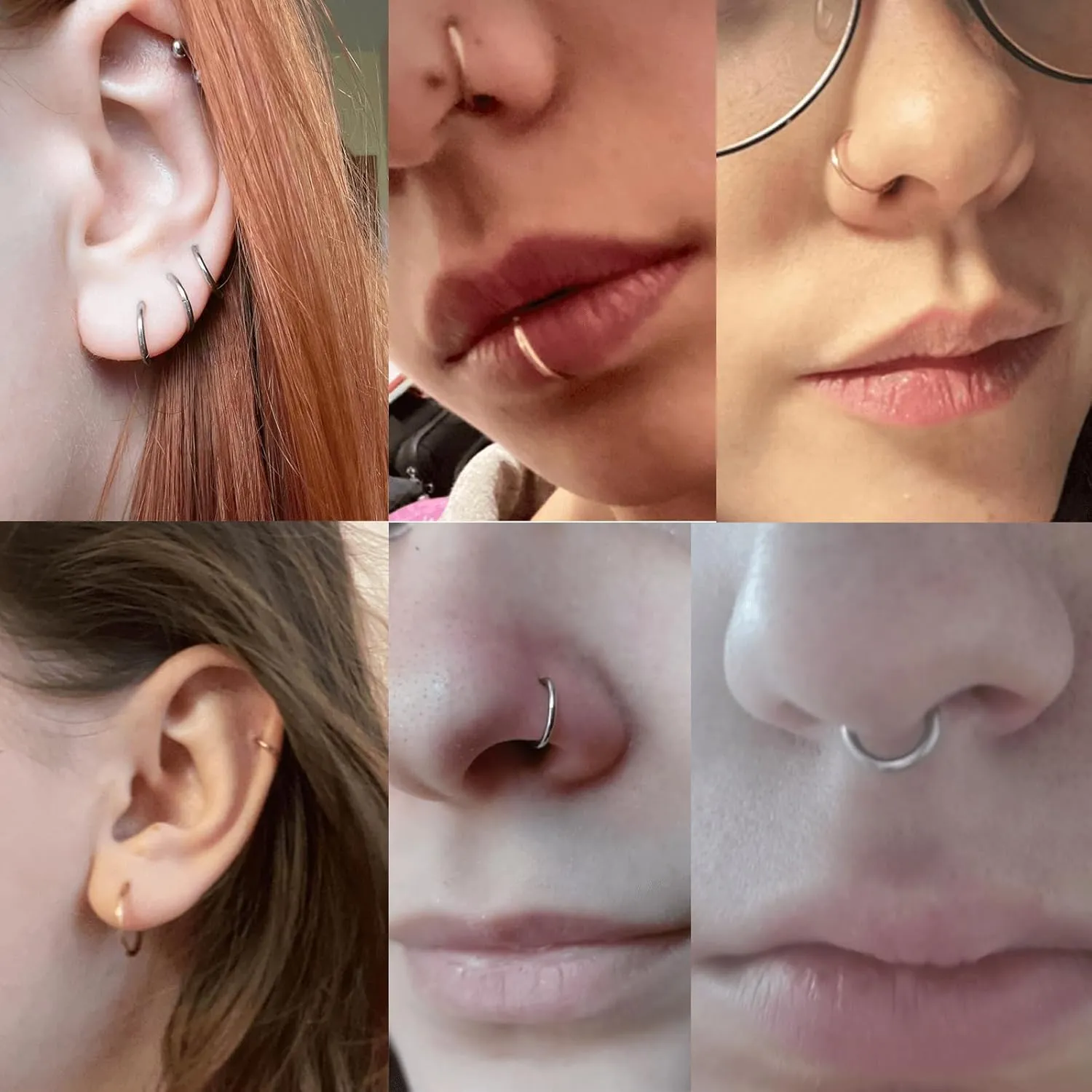 Lantine 6-12Pcs 18g 20g Nose Rings for Women Men 316L Surgical Steel 16g Septum Ring Cute Tiny Cartilage Helix Conch Daith Tragus Earrings 6-16mm Set
