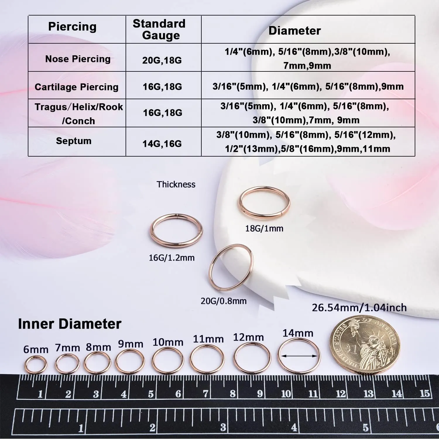 Lantine 6-12Pcs 18g 20g Nose Rings for Women Men 316L Surgical Steel 16g Septum Ring Cute Tiny Cartilage Helix Conch Daith Tragus Earrings 6-16mm Set