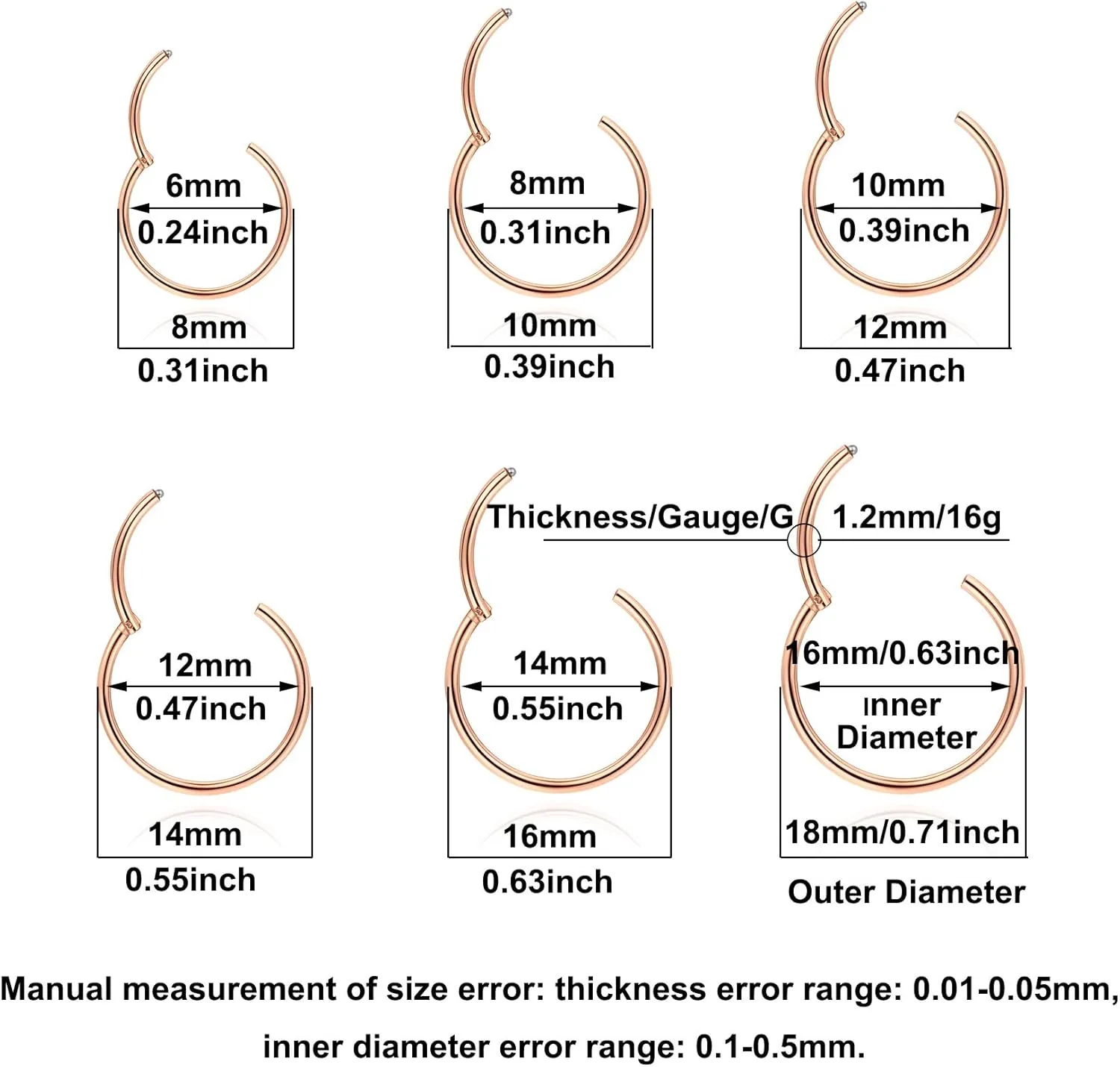 Lantine 6-12Pcs 18g 20g Nose Rings for Women Men 316L Surgical Steel 16g Septum Ring Cute Tiny Cartilage Helix Conch Daith Tragus Earrings 6-16mm Set