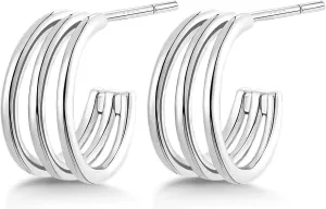 LAXPICOL 925 Sterling Silver 3 Line Minimalist Crawler Earrings Wrap Cuff Earrings For Women Piercing Stud Earrings