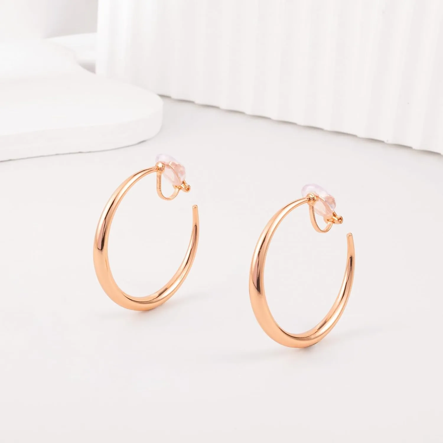 LAXPICOL Chunky Gold/Silver/Rose-gold Hoop Earrings Clip On Earrings For Women No-piercing