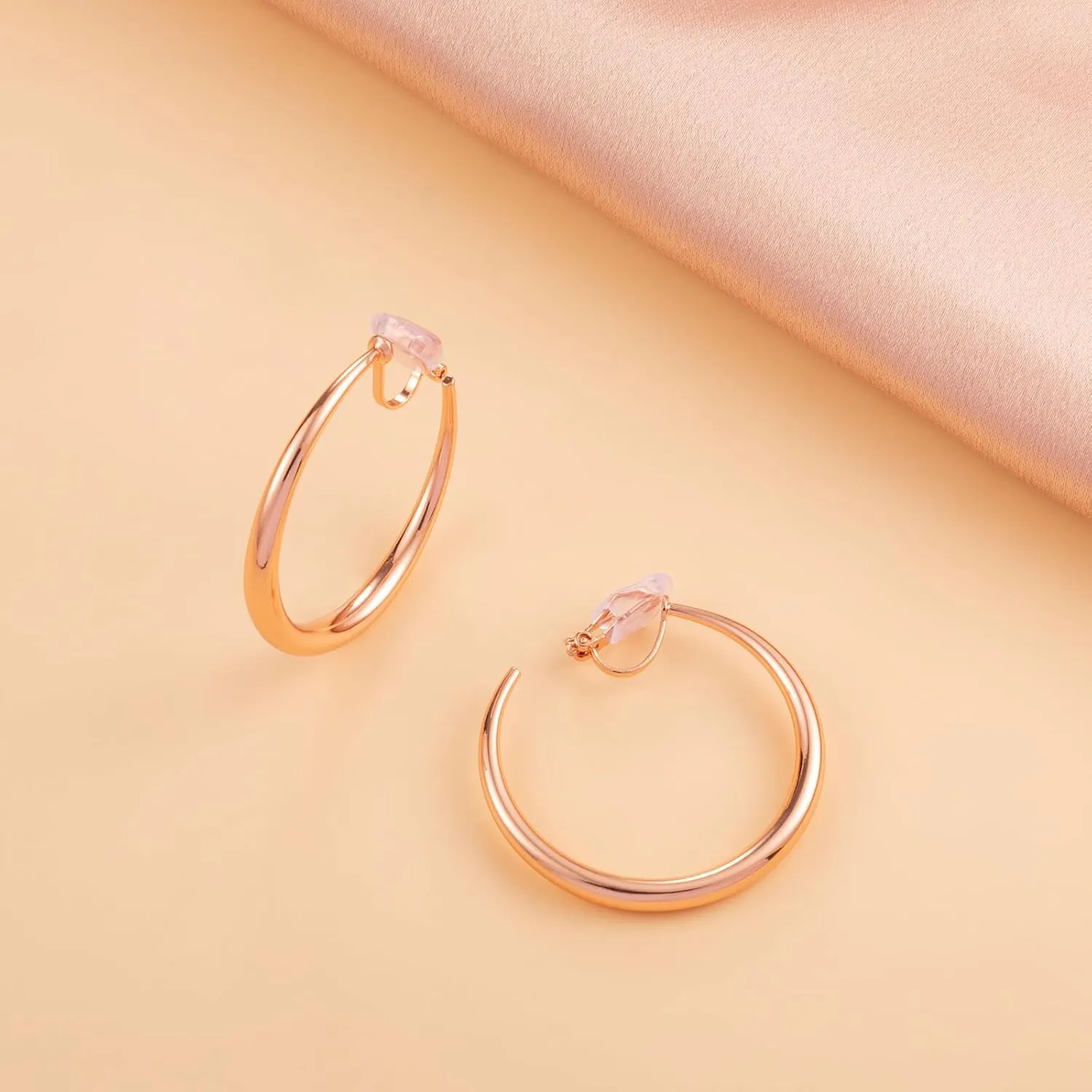 LAXPICOL Chunky Gold/Silver/Rose-gold Hoop Earrings Clip On Earrings For Women No-piercing