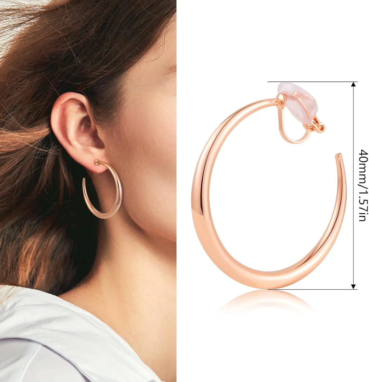 LAXPICOL Chunky Gold/Silver/Rose-gold Hoop Earrings Clip On Earrings For Women No-piercing