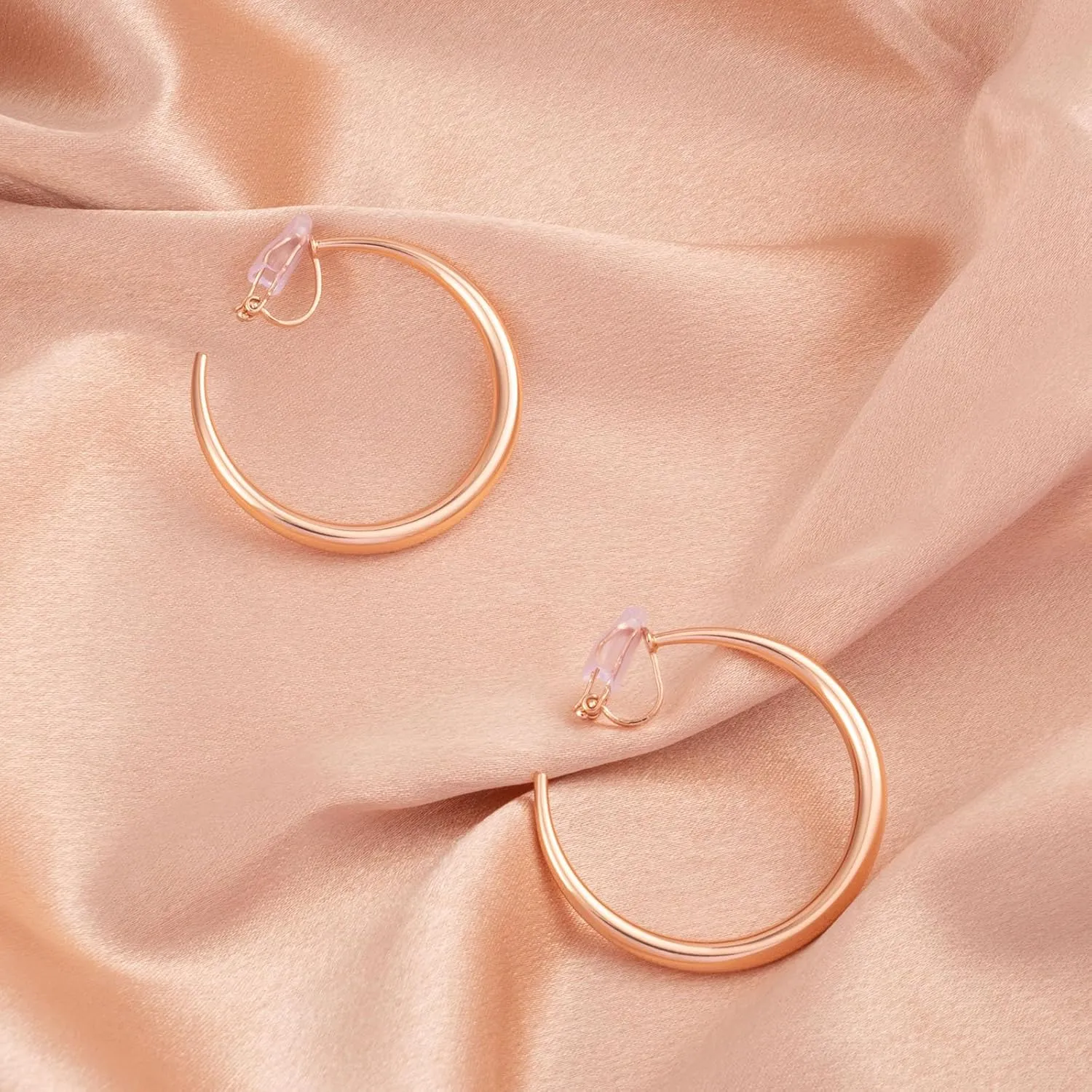 LAXPICOL Chunky Gold/Silver/Rose-gold Hoop Earrings Clip On Earrings For Women No-piercing